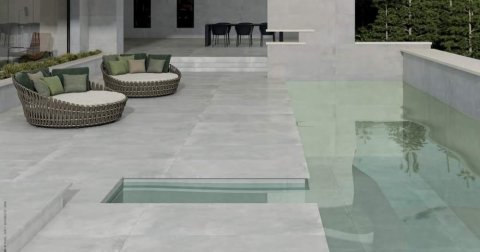 Terrasse carrelage dalle sur plot 60x90 effet béton gris clair