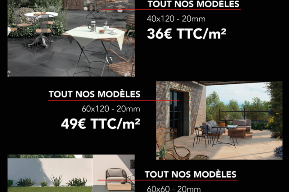 PROMOTION TERRASSE DALLE CARRELAGE SUR PLOT EXTERIEUR 